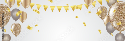 Confetti and set  ribbons. illustration bunch of Birthday transparent Balloon isolated. star shaped balloons. birthday