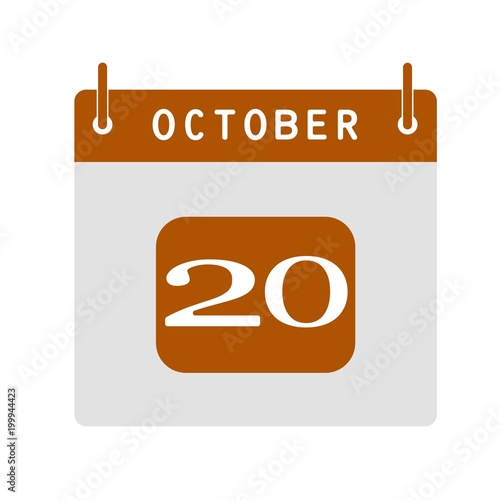 Calendar flat icon 20th of October. Vector illustration.