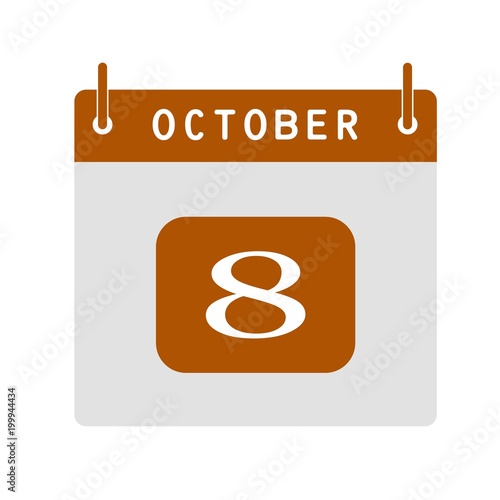 Calendar flat icon 8th of October. Vector illustration.