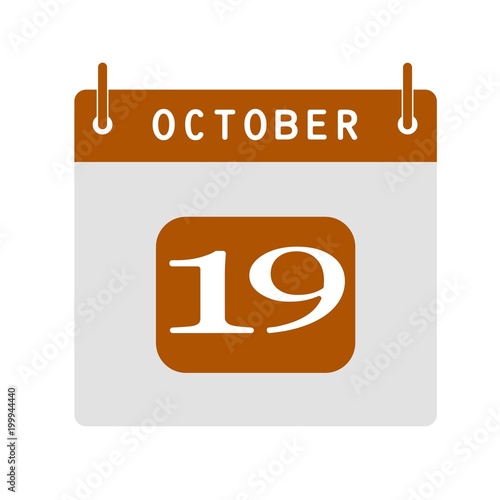 Calendar flat icon 19th of October. Vector illustration.