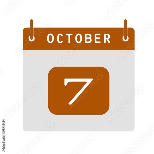 Calendar flat icon 7th of October. Vector illustration.