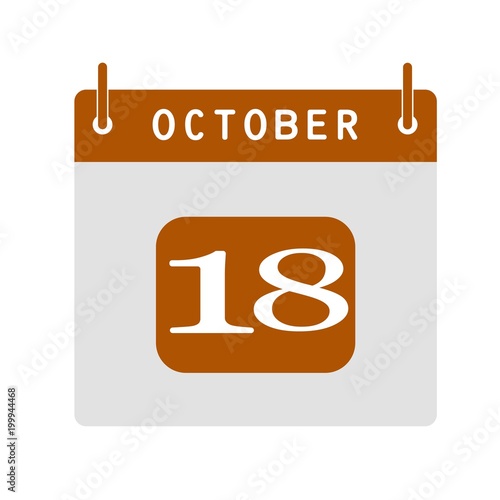Calendar flat icon 18th of October. Vector illustration.