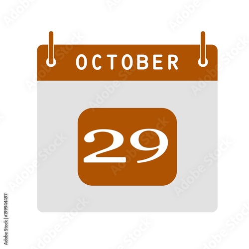 Calendar flat icon 29th of October. Vector illustration.