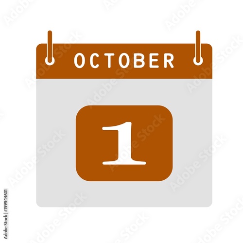 Calendar flat icon 1st of October. Vector illustration.