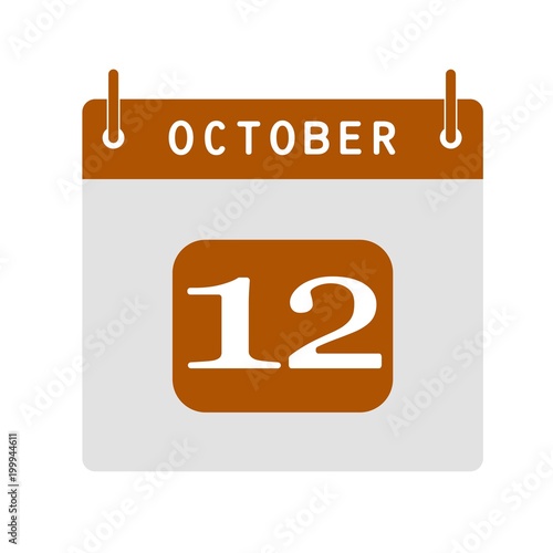 Calendar flat icon 12th of October. Vector illustration.