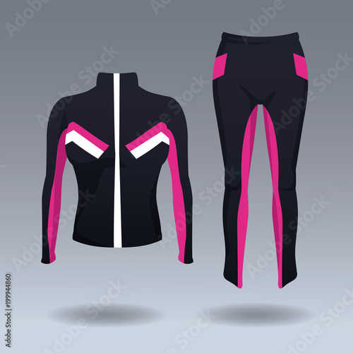 Fitness women jacket and pants wear vector illustration graphic design