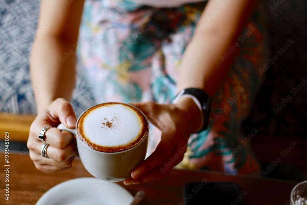 Woman drinking coffee cup hot