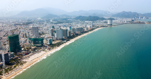 Aerial view of sand beach line in Nha Trang - Central Vietnam