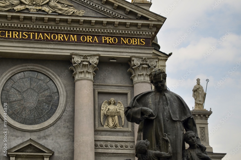 Fototapeta premium Turin, Italy, Piedmont April 08 2018. The façade of the Basilica of Mary Help of Christians. Sanctuary erected by St. John Bosco as a monument of gratitude to the Virgin Mary, with title AUSILIATRICE