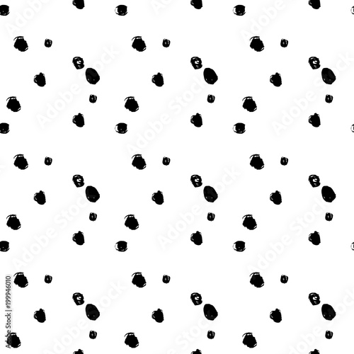 Abstract vector geometric circles seamless scribble pattern. Black and white irregular shapes background. Modern stylish brush painted polka dot texture. Trendy spot print. Swatch for wrapping paper.