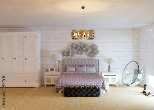 3d rendering of new eclectic bedroom interior photo