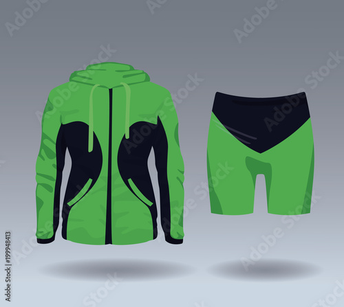 Fitness sport wear jacket and short for female vector illustration graphic design