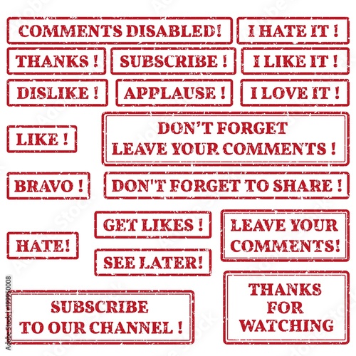 A set of rubber stamps for social networks, video blogs, streams. 