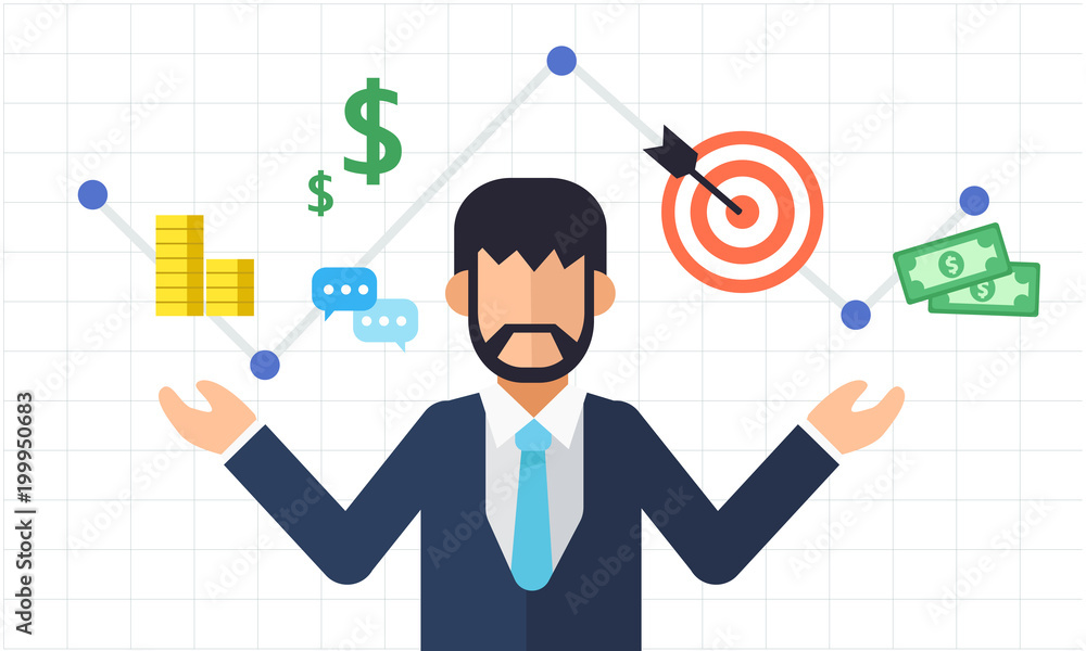 Online marketing graph with business man, Digital marketing and business icon. Flat vector illustration Online marketing graph with business man, Digital marketing and business icon. Flat vector illustration