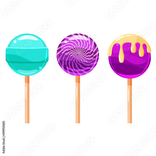 Set of colorful lollipops, sweet candies, vector illustration, cartoon style