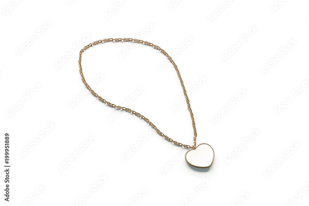 Blank white golden pendant heart mockup isolated, side view 3d rendering. Empty gold pendent mock up on chain, love symbol. Clear metal label. Blank white golden pendant heart mockup isolated, side view 3d rendering. Empty gold pendent mock up on chain, love symbol. Clear metal label.