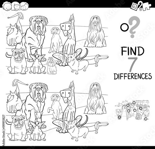 differences game with dogs coloring book