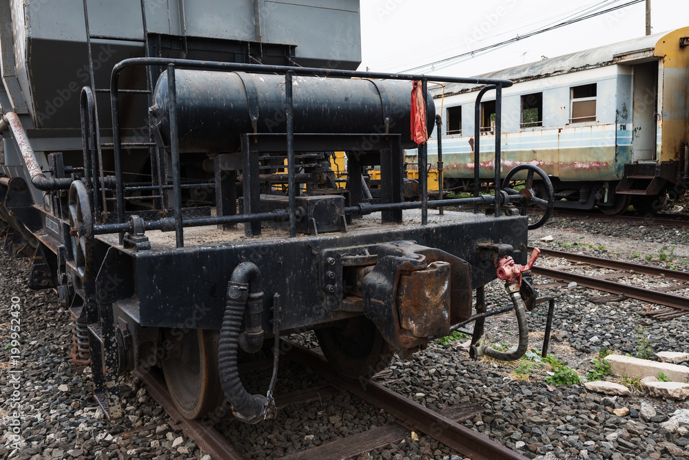 Old rusty trains on abandoned railway