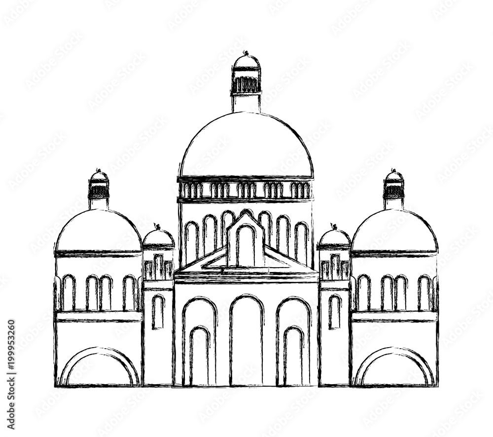 Sacre Coeur building facade vector illustration design