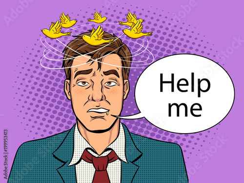 Drunk man with birds pop art vector