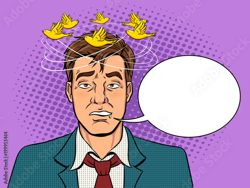 Drunk man with birds pop art vector