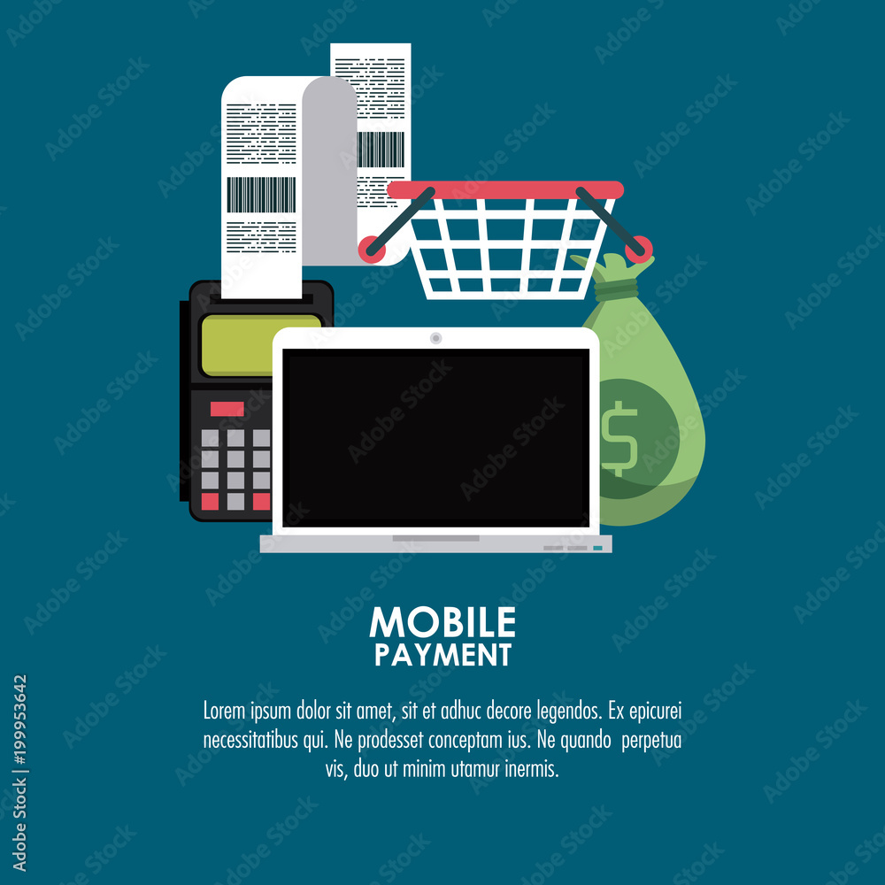 Online mobile payment and shopping from laptop vector illustration graphic design Online mobile payment and shopping from laptop vector illustration graphic design