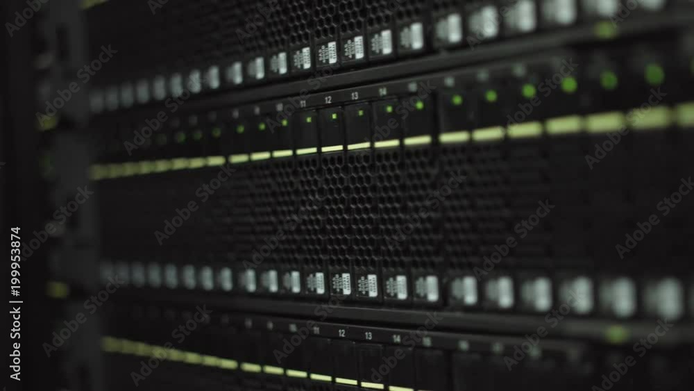 Servers stack with hard drives in datacenter Servers stack with hard drives in datacenter
