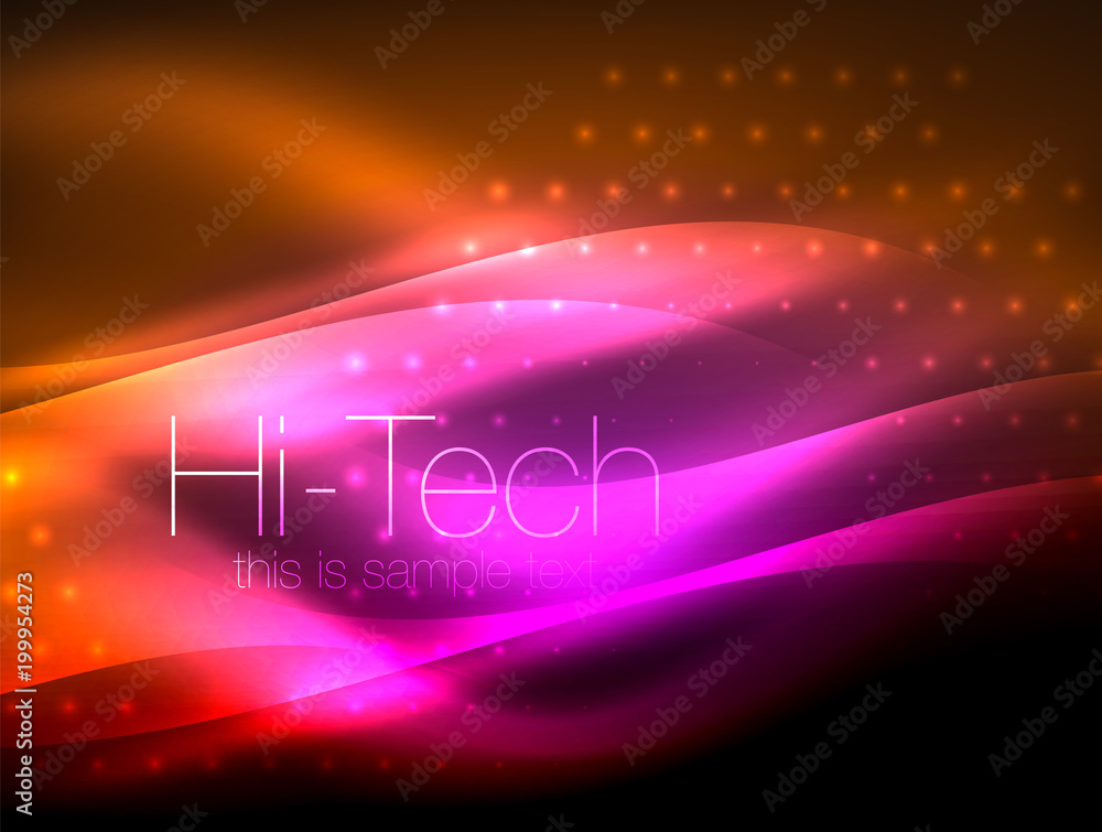 Fototapeta premium Glittering neon glowin wave, techno modern art abstract background, magical shiny template