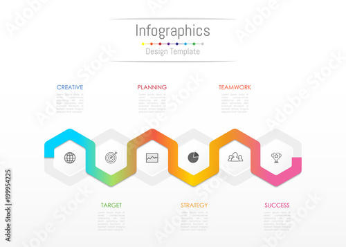 Infographic design elements for your business data with 6 options, parts, steps, timelines or processes. Vector Illustration.