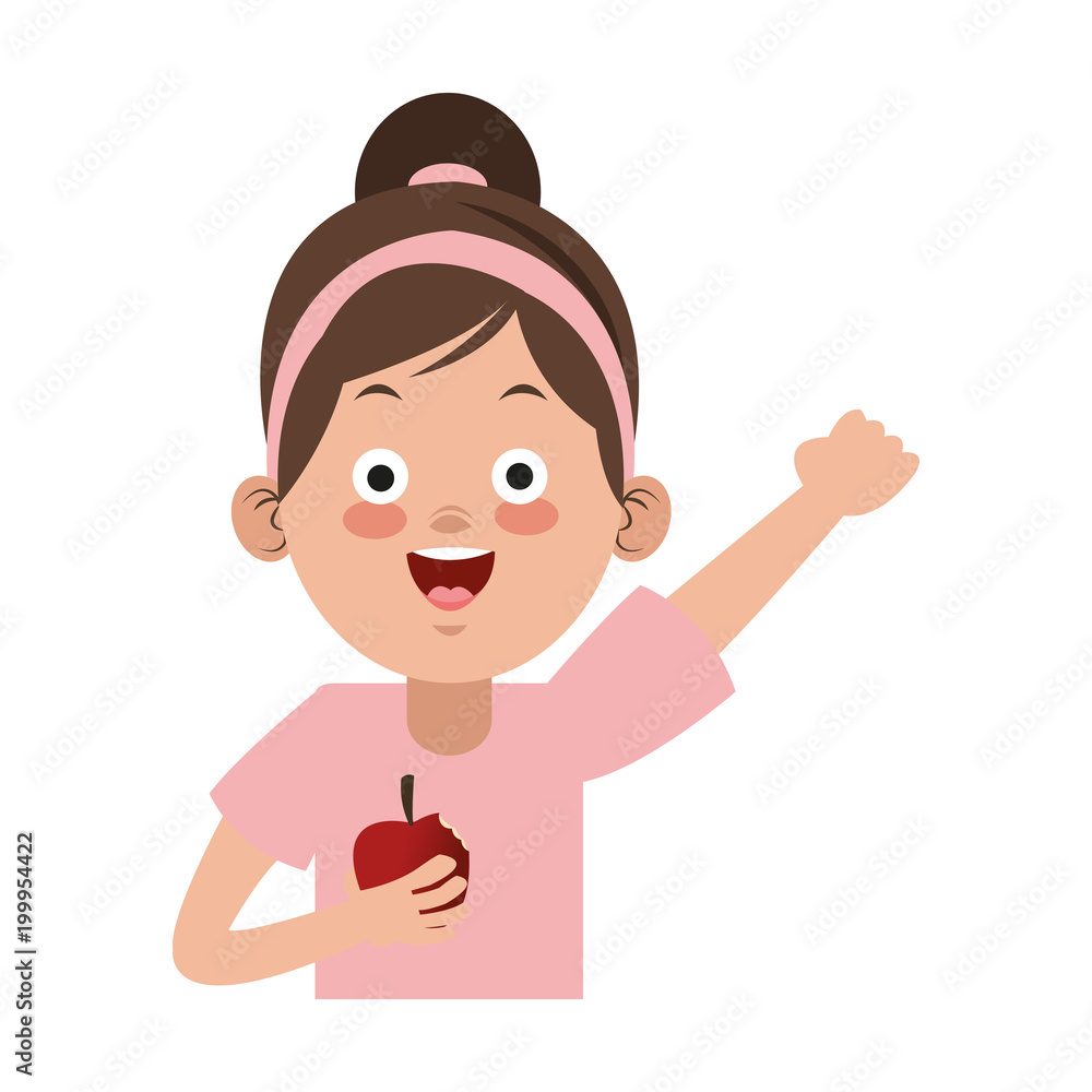 Beautiful little girl with apple healthy food cartoon vector illustration graphic design Beautiful little girl with apple healthy food cartoon vector illustration graphic design