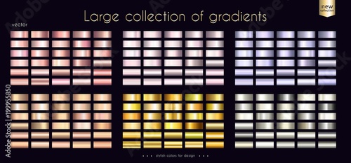 Gold metallic rosy collection of gradients Large set of fashion palettes Vector template