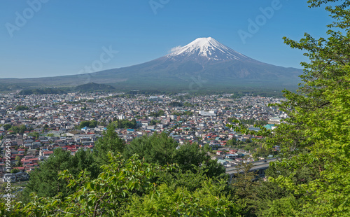 Fuji mountain and the town of Fujiyoshida.