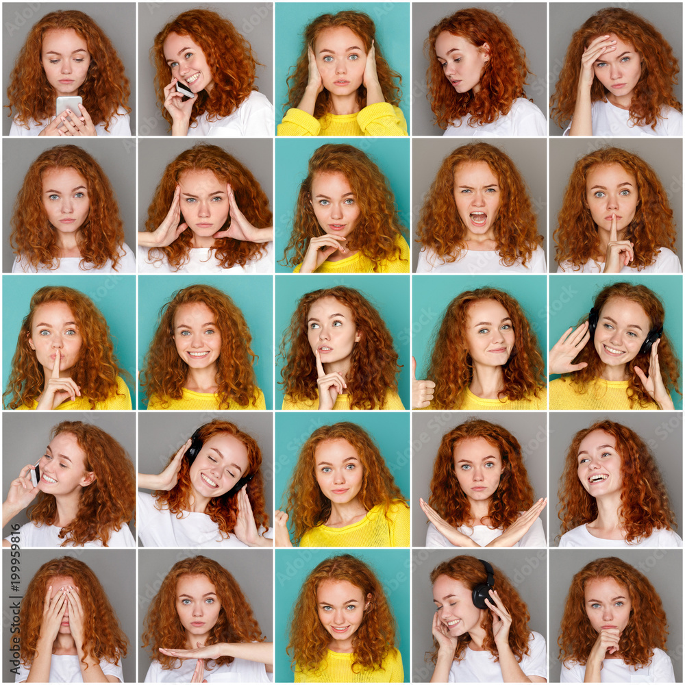 Emotions set of young woman at studio background Emotions set of young woman at studio background