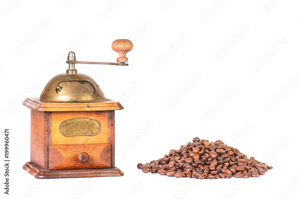 Coffee grinder with mountain of coffee beans