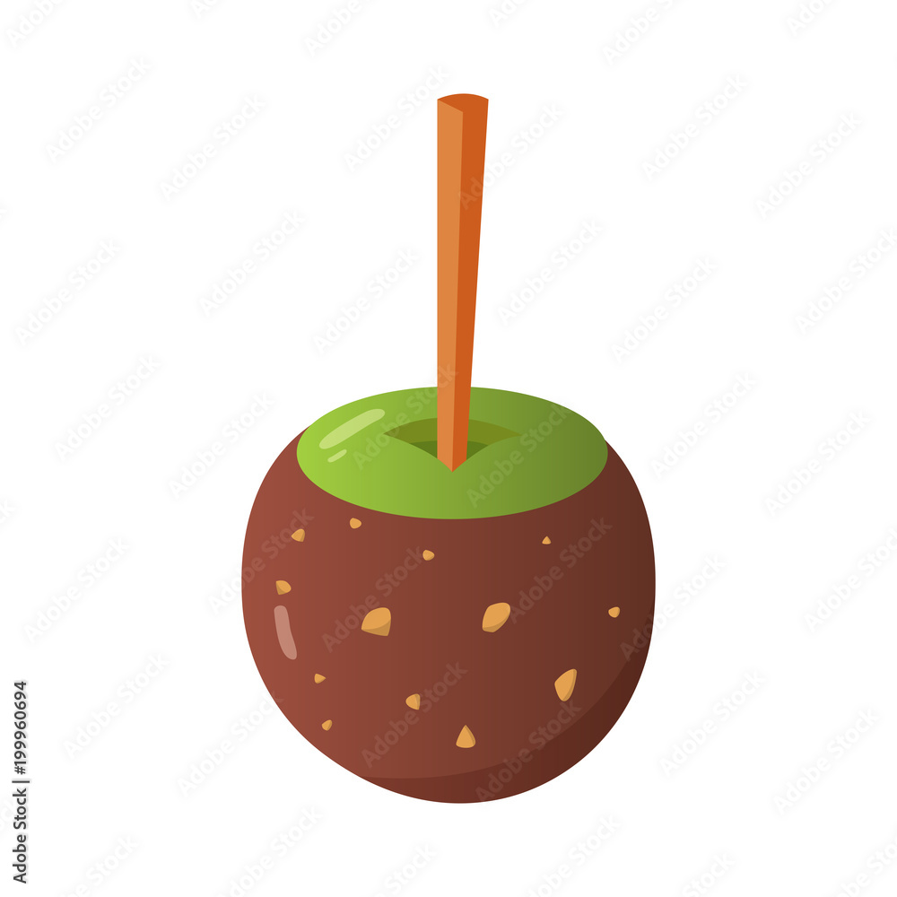 Sweet caramel and chocolate candy apple. Vector illustration in cartoon style. Sweet caramel and chocolate candy apple. Vector illustration in cartoon style.