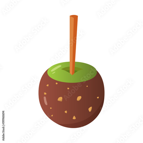 Sweet caramel and chocolate candy apple. Vector illustration in cartoon style.
