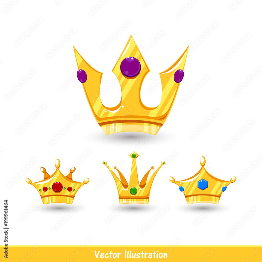 Vector Illustration. Cartoon crowns set with shadow Vector Illustration. Cartoon crowns set with shadow