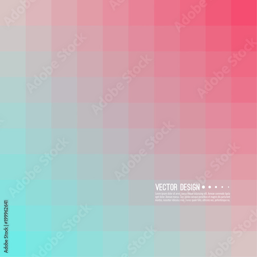 Abstract background with rhythmic overlapping squares. Transition and gradation of color. Vector blend gradient for illustrations, covers and flyer. Color blue, pink, red.