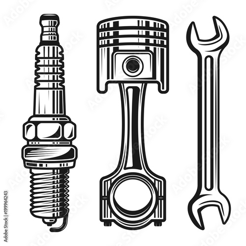 Car or motorcycle repair parts vector objects