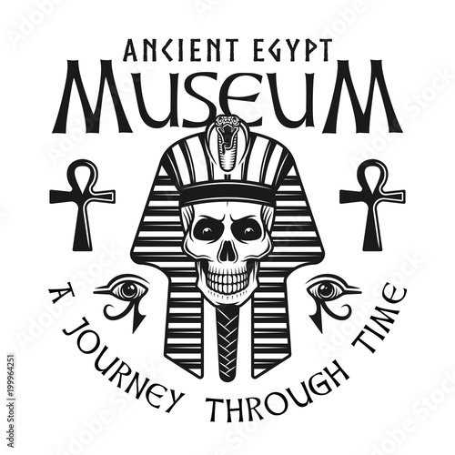 Museum of ancient egypt emblem with pharaoh skull