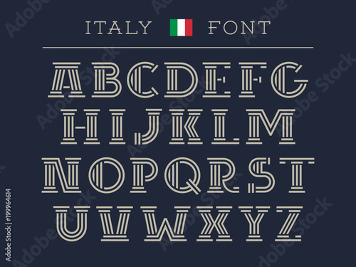 Italy font. Vector alphabet with latin letters