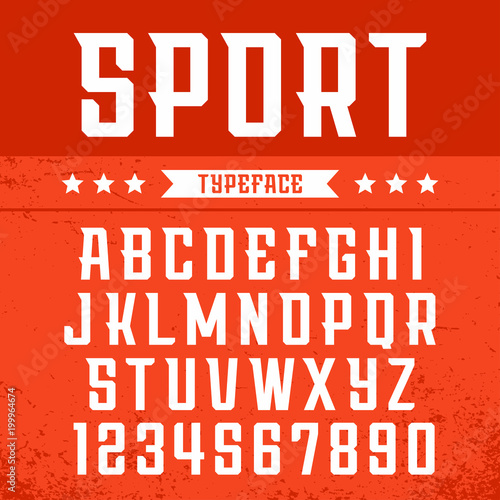 Sport font. Vector alphabet with latin letters and numbers