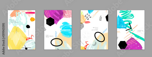 Abstract collage made with scribbles  markercanyon strokesblack geometric shapes