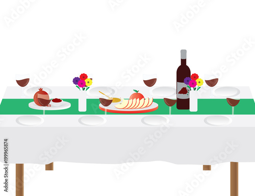 Jewish Rosh Hashanah Festive dinner table vector illustration isolated