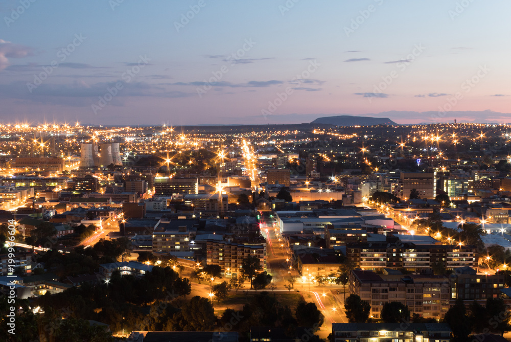 Bloemfontein night light cityscape from Naval hill 