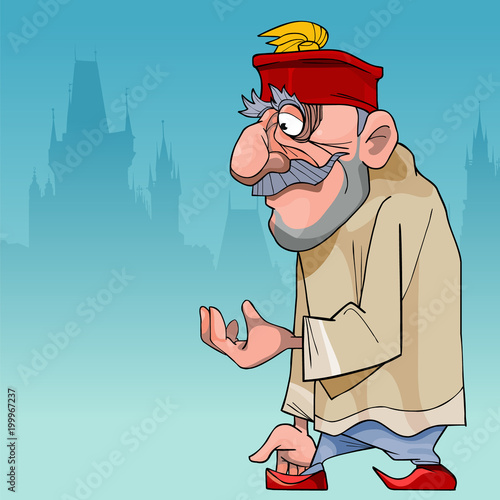 cartoon thoughtful man in a Turkish hat