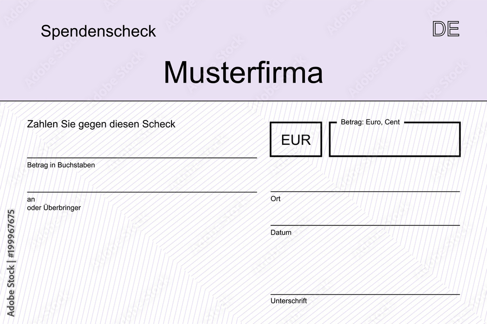 Spendenscheck mit Firmenname - Linien violett Spendenscheck mit Firmenname - Linien violett