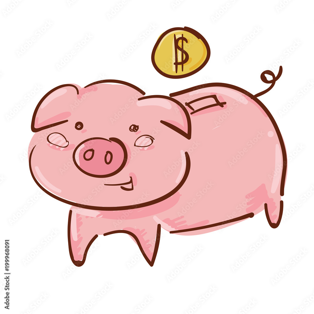 cute pink piggy bank with golden coin cute pink piggy bank with golden coin