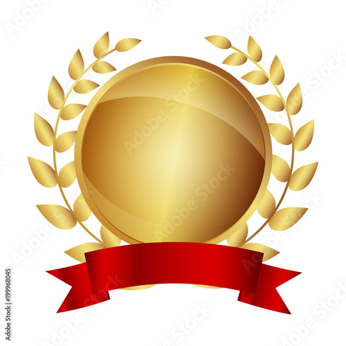 Medaille Lorbeeren Banner - gold 3D