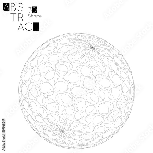 Abstract 3D wireframe geometric shape isolated on white background. 3D sphere